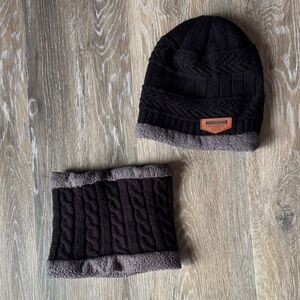 Black Knit Beanie and Neck Warmer Set